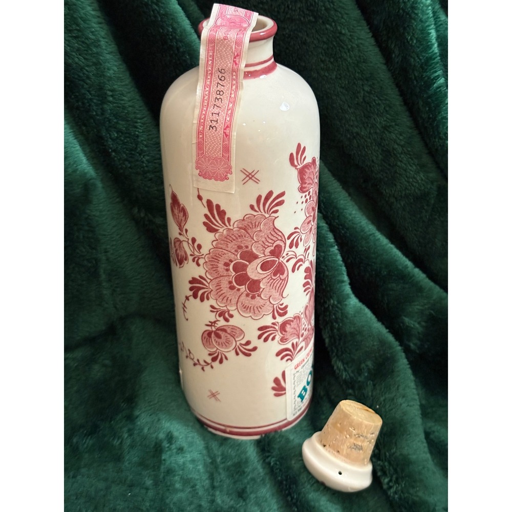 Vintage Bols Delft Red Ceramic Decanter Holland Handpainted Floral Bottle w/ Box
